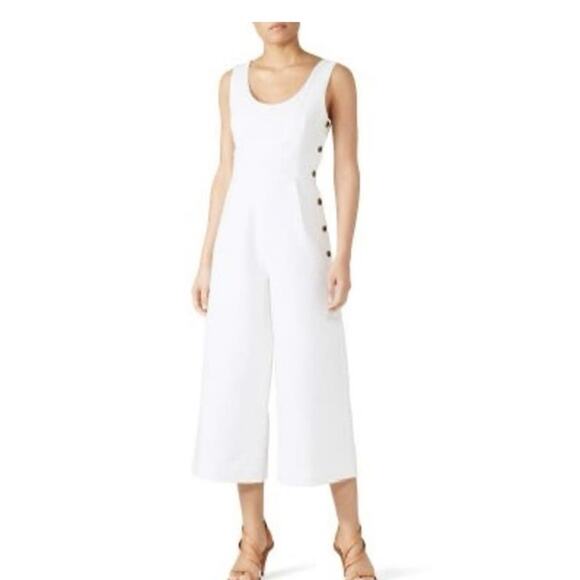 HABITUAL Women's White Wide Legged Cropped Pockets Zip Up Back Jumpsuit Size 4 - Picture 1 of 9